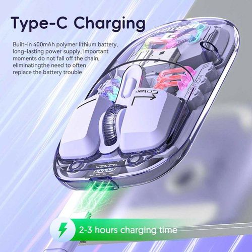 Latest Dual-Mode Wireless Transparent Mouse — Bluetooth & Low Energy, Backlit with USB-C Rechargeable Battery