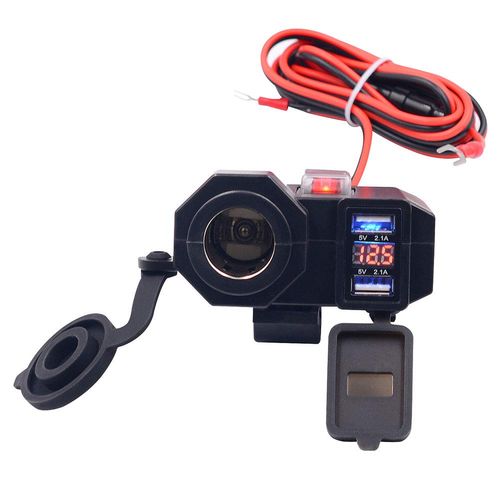 Motorcycle Phone Charger with Voltmeter, Waterproof Cigarette Lighter Socket + Dual USB 4.2A Universal Modification Parts