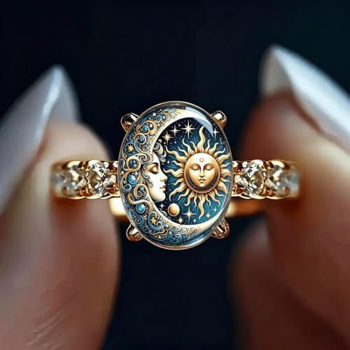 Women's Vintage Sun & Moon Pattern Ring, Carved Textured Fashion Ring, Hypoallergenic Skin-Friendly Casual Jewelry, Ideal Daily Wear & Holiday Gift for Friends and Family
