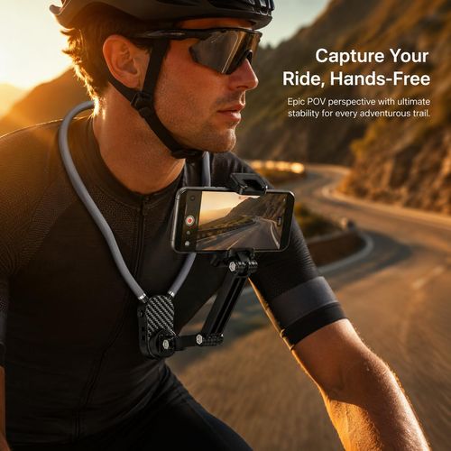 Magnetic Neck Phone Holder, POV Vlog Hands-Free Three mounting options: magnetic or clip. Stable shake-free footage for vlogs and rides