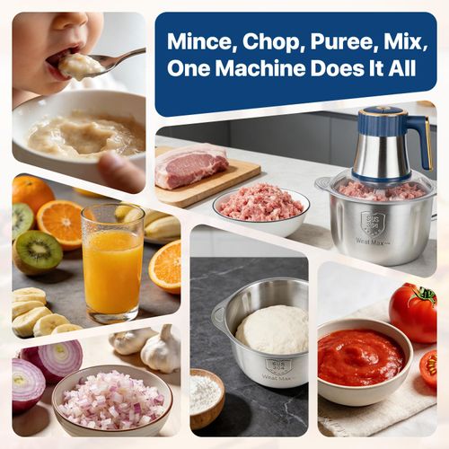 Stainless Steel Electric Meat Mincer, Household Multi-purpose Food Blender for Meat and Baby Puree