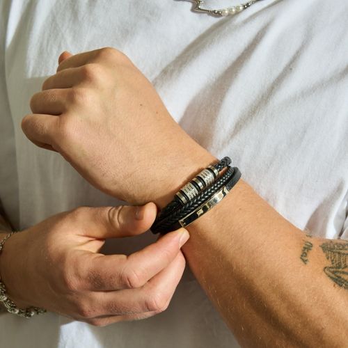 Magnetic Buckle Mens Leather Bracelet, Multi-layer Braided PU Wristband, Trendy Titanium Steel Fashion Accessory