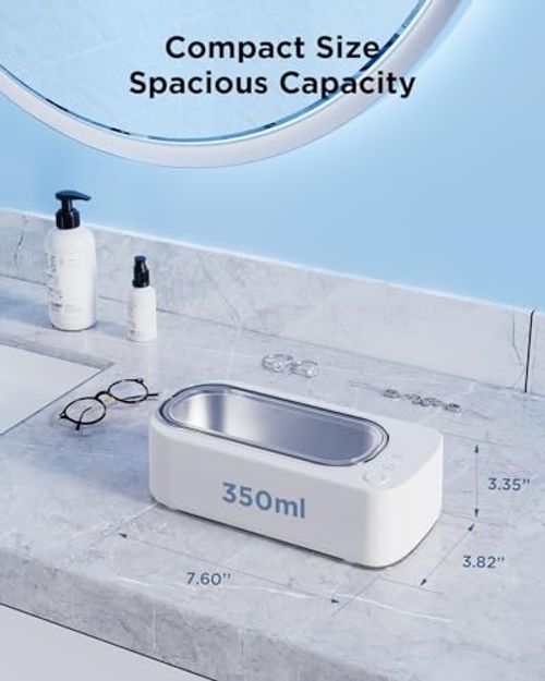 Ultrasonic Jewelry Cleaner Machine: 45KHz Ultra Sonic Cleaner for Jewelry,Eyeglass,Rings,Watch Band,Dentures,with Dual Cleaning Modes,350ML 304 Stainless Steel Tank,Gift for Wife,Mom,Daughter