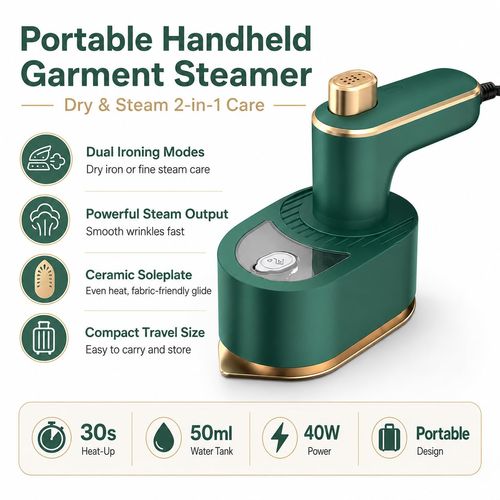 Upgraded Green Version.Handheld Garment Steamer for Clothes Portable Steam Iron Mini Steam Iron for Travel and Home Fast Wrinkle Removal