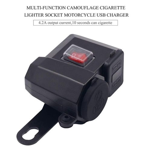 Motorcycle Phone Charger with Voltmeter, Waterproof Cigarette Lighter Socket + Dual USB 4.2A Universal Modification Parts