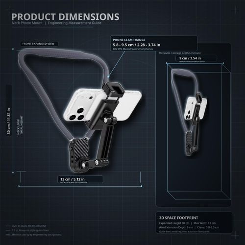 Magnetic Neck Phone Holder, POV Vlog Hands-Free Three mounting options: magnetic or clip. Stable shake-free footage for vlogs and rides