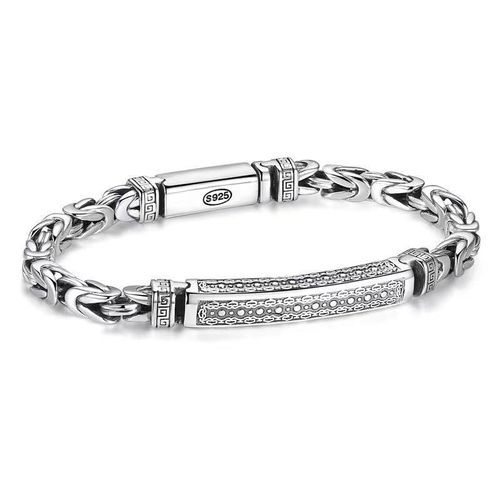 Vintage S925 Thai Silver Bracelet for Men, Safe Continuous Pattern Retro Silver Jewelry