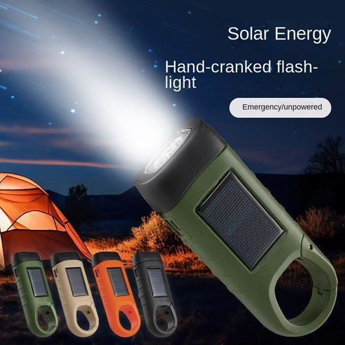 Portable Solar-Powered & Hand-Crank Emergency Flashlight – Waterproof LED Searchlight for Outdoor Hiking, Trekking, and Mountaineering