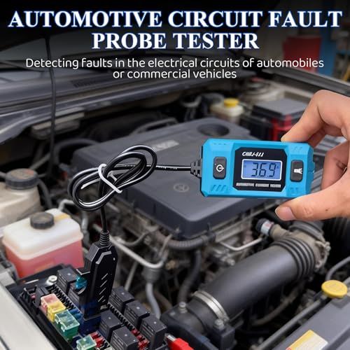 Automotive Circuit Fault Probe Tester, 20A 48V Parasitic Draw Tester for Car Fuse Circuits, Inline Current Monitor with Overcurrent Detection, Mini & Standard Blade Fuse Compatible