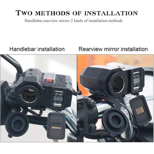 Motorcycle Phone Charger with Voltmeter, Waterproof Cigarette Lighter Socket + Dual USB 4.2A Universal Modification Parts