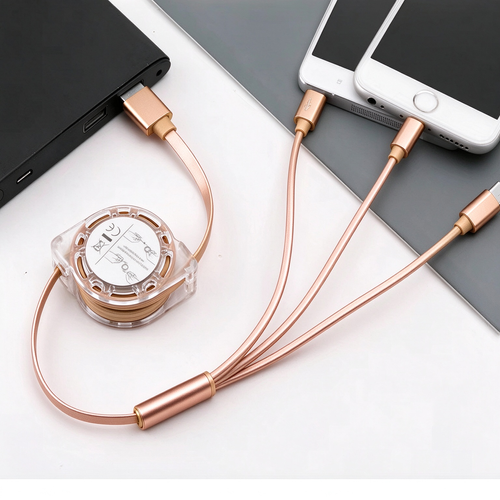 3-in-1 Retractable Charging Cable, Multi Device Fast Charger Cord for iPhone Type-C Micro USB
