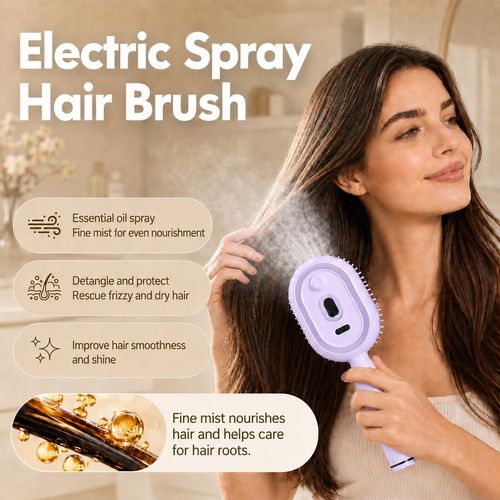 Electric Spray Air Cushion Massage Comb, Rechargeable Steam Brush for Hair (Purple)