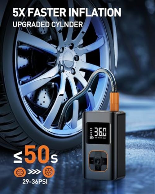 Tire Inflator Portable Air Compressor, 8000mAh Cordless Air Pump for Car Tires, 150 PSI Electric Bike Tire Pump with LED Light and Digital Pressure Gauge for Motorcycle, Auto, Ball, Bicycle