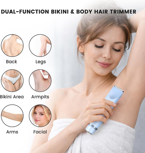 Bikini Trimmer for Women, Electric Shaver for Women, IPX7 Waterproof Bikini Razor for Pubic Hair, Underarms, Sensitive Areas,