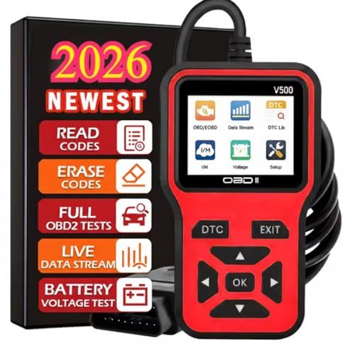 V500 OBD2 Scanner Diagnostic Tool, Professional Code Reader with Live Data Stream, DTC Lookup, I M Readiness, O2 Sensor Test, EVAP System Test, Vehicle Info Display