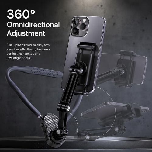 Magnetic Neck Phone Holder, POV Vlog Hands-Free Three mounting options: magnetic or clip. Stable shake-free footage for vlogs and rides