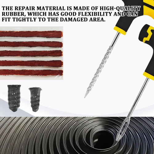 30PCS Tire Plug Kit Car Emergency Flat Tire Repair Tool Set Drill Rubber Repair Screws Tires Plug Tubeless Puncture Fix Kits Professional Tools for Cars Motorcycles ATV UTV Trucks Roadside Kit
