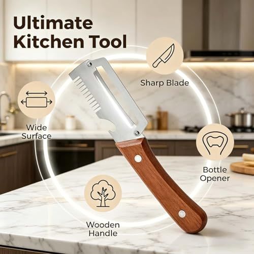 Wood Handle 3-in-1 Peeler & Grater, Kitchen Gadget for Potato, Carrot, Cucumber