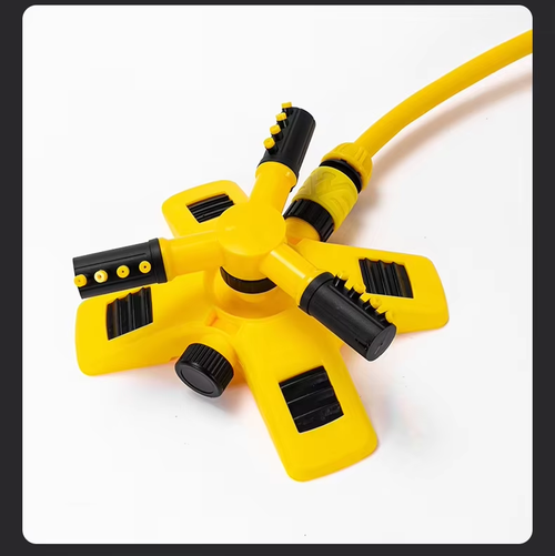 360 Degree Rotary Sprinkler, Yellow Plastic Water-Saving Garden Hands-free Yard Irrigation, Stable Floor Insert Base, Even Outlets, for Flower Beds