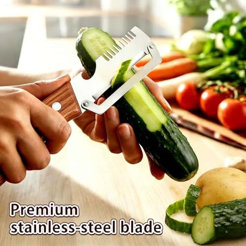 Wood Handle 3-in-1 Peeler & Grater, Kitchen Gadget for Potato, Carrot, Cucumber