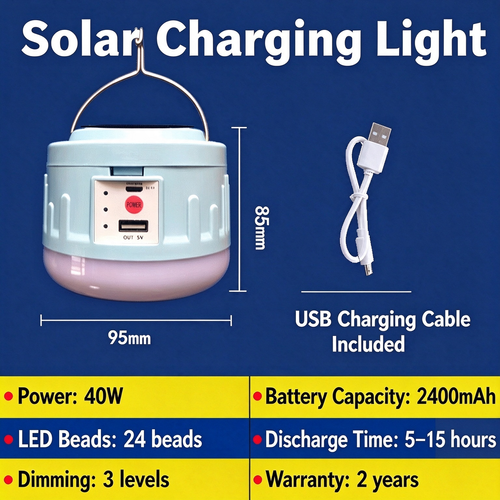Solar-Powered Rechargeable Light Bulb – LED Emergency Light for Outdoor Night Markets, Camping, and Street Stalls (Supports Mobile Device Charging)