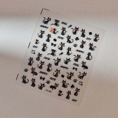 New 3D Cartoon Kitten Nail Stickers, Sweet & Cool Black Cat Bobo Design Self-Adhesive Nail Art Decals for DIY Manicure