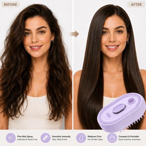 Electric Spray Air Cushion Massage Comb, Rechargeable Steam Brush for Hair (Purple)