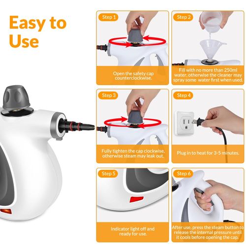 Handheld Steam Cleaner, Pressurized Hot Steam with 12 Accessories for Home High Temperature Steam Removes Grease, Dirt and Stains from Kitchens, Bathrooms, Cars, Furniture, Tile and Grout.