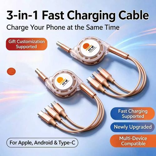 3-in-1 Retractable Charging Cable, Multi Device Fast Charger Cord for iPhone Type-C Micro USB