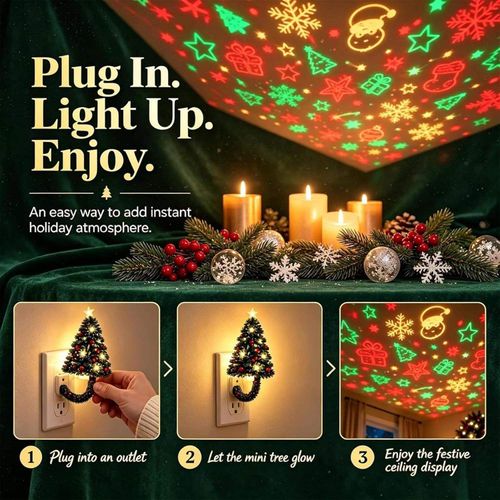 Hd USB Christmas Tree Projector with 6 Festive Scenes Plug and Play  Christmas Tree Design Plug in Night Light Ceiling Projector Indoor, for Room Decor Holiday Party Xmas Gifts