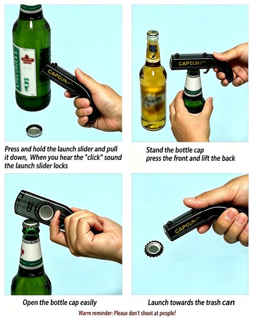 Pistol Style Beer Bottle Opener with Cap Launcher, ABS Novelty Bottle Cap Shooter for Home Party(4‑Pack)