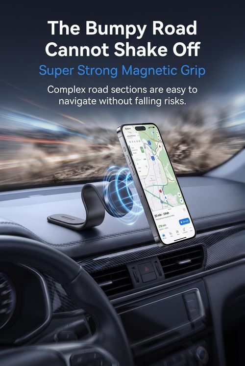 Car Dashboard Phone Holder, Magnetic 360-degree Rotating Mount for Vertical and Horizontal Screen, Strong Adsorption Bendable Navigation Mount,