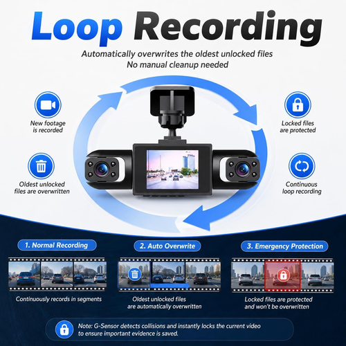 4-Channel 360° Full Surround Dash Cam Front Left Right Rear Car Camera