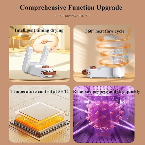 Shoe Dryer, Quick Drying Deodorizing Boot Dryer, Super Quiet, Overheating, Foldable Design Shoe Glove Warmer for Shoes Socks Ski Boots, White