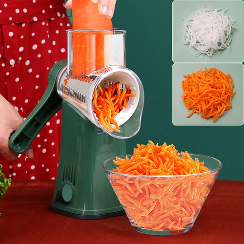 Rotary Cheese Grater, Large Vegetable Food Shredder, 5 Blades Easy to Clean,12x Faster Shredding,Strong Suction Base,Blades Storage Box,Round Mandoline Slicer&Chopper for Salad,Nut,Greenad