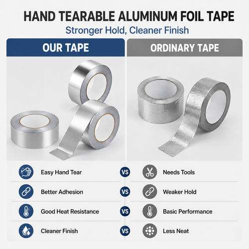 Flame-retardant and heat-resistant aluminum foil tape for air conditioning, used for sealing joints, providing moisture barriers, and sealing ducts.