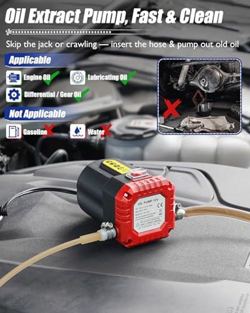 Portable Self-Priming Electric Oil Extractor Pump, for Changing Motor Oil, Diesel, Hydraulic and Gear Oil
