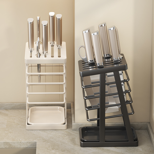 Multifunctional Kitchen Countertop Knife Holder and Storage Rack – Household Knife Stand with Draining Feature