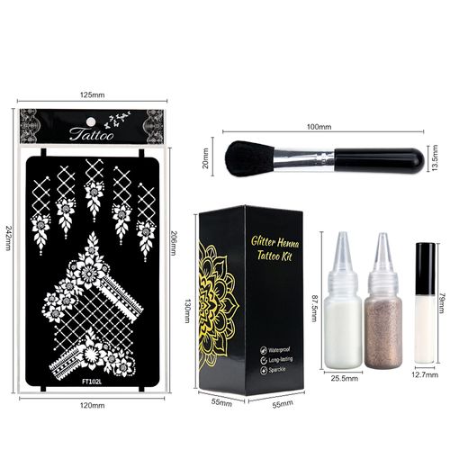  Reusable Glitter Mehndi Template Set, DIY Temporary Henna Tattoo for Celebration