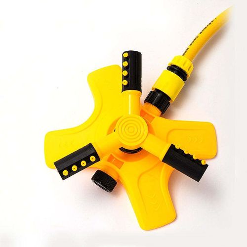 360 Degree Rotary Sprinkler, Yellow Plastic Water-Saving Garden Hands-free Yard Irrigation, Stable Floor Insert Base, Even Outlets, for Flower Beds