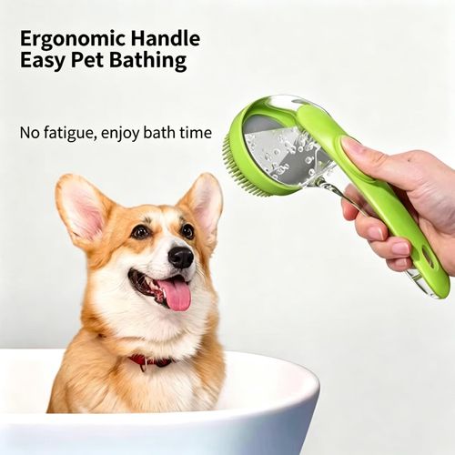 Refillable Pet Shower Scrubber, Soft Silicone Grooming Massager for Bathing
