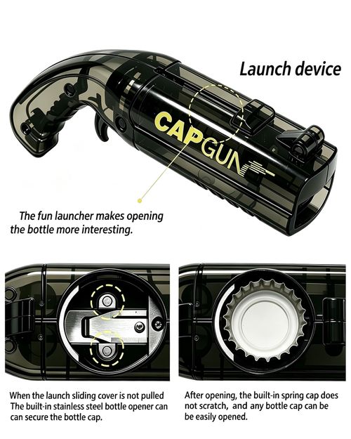 Pistol Style Beer Bottle Opener with Cap Launcher, ABS Novelty Bottle Cap Shooter for Home Party(4‑Pack)