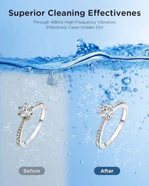 Ultrasonic Jewelry Cleaner Machine: 45KHz Ultra Sonic Cleaner for Jewelry,Eyeglass,Rings,Watch Band,Dentures,with Dual Cleaning Modes,350ML 304 Stainless Steel Tank,Gift for Wife,Mom,Daughter