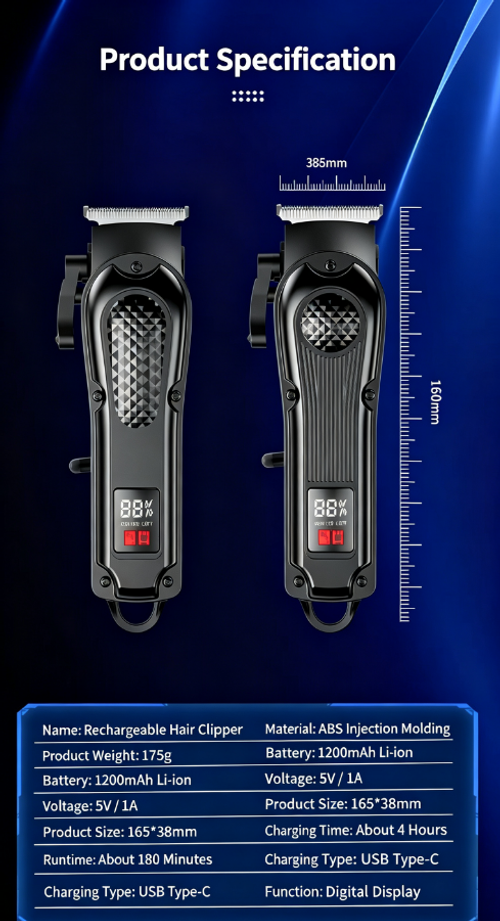 Professional Cordless Hair Clipper | Rechargeable Barber Trimmer