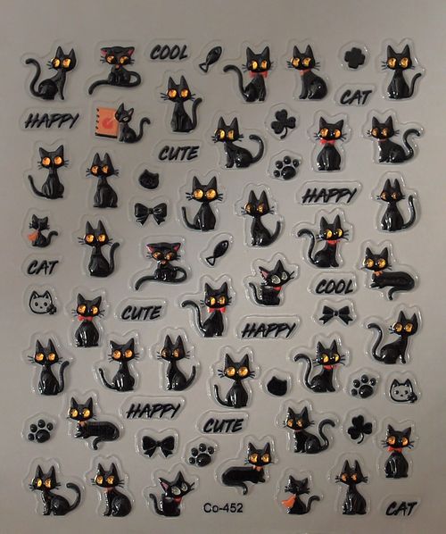 New 3D Cartoon Kitten Nail Stickers, Sweet & Cool Black Cat Bobo Design Self-Adhesive Nail Art Decals for DIY Manicure