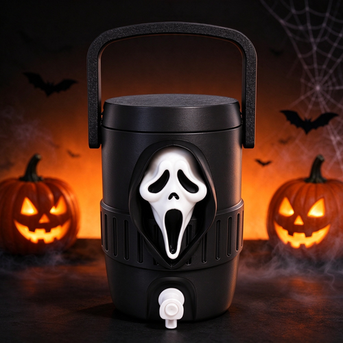 Ghostface Scream Halloween Drink Dispenser, Spooky Horror Movie Night Water Jug with Tap & Handle
