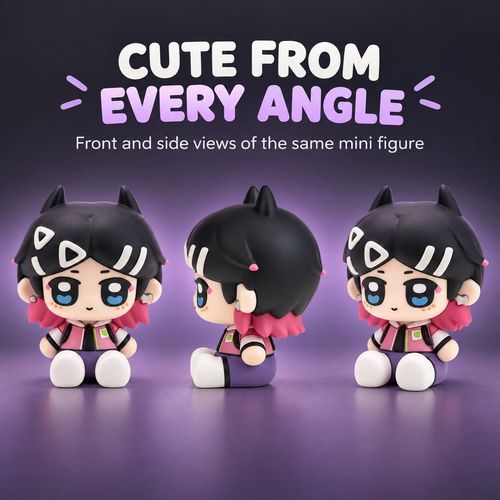 2Pack  Cute Chibi Anime Girl Figure – Kawaii Horned Character PVC Collectible Mini