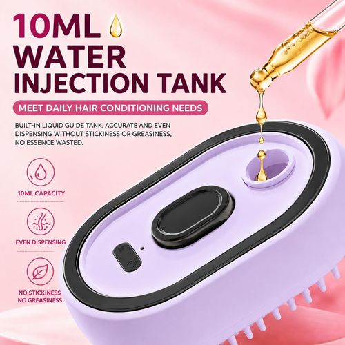 Electric Spray Air Cushion Massage Comb, Rechargeable Steam Brush for Hair (Purple)