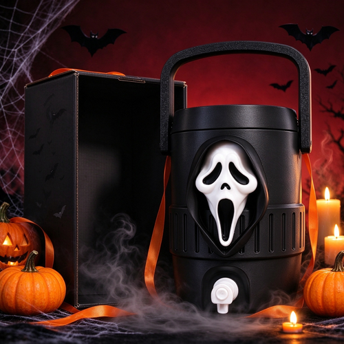 Ghostface Scream Halloween Drink Dispenser, Spooky Horror Movie Night Water Jug with Tap & Handle