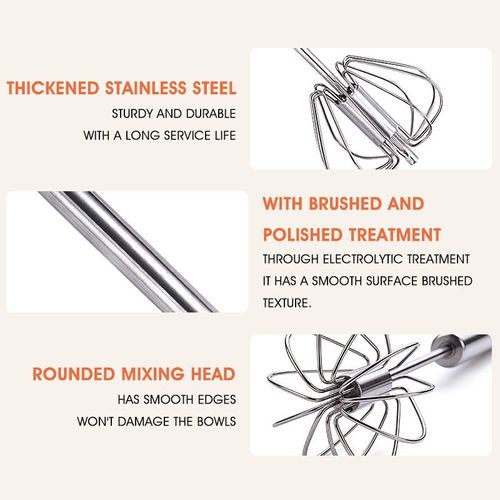 Press-and-Spin Egg Beater — Automatic Milk Frother & Cream Whipper, Stainless Steel Semi-Automatic Tool for Baking & Home Kitchen